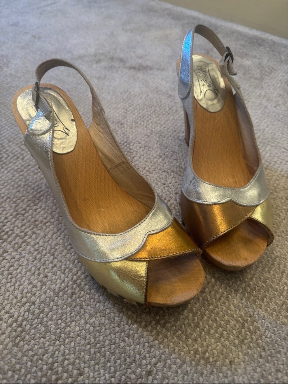 Jeffrey Campbell Gold and Silver Peep-Toe Slingback Sling back  Sandals